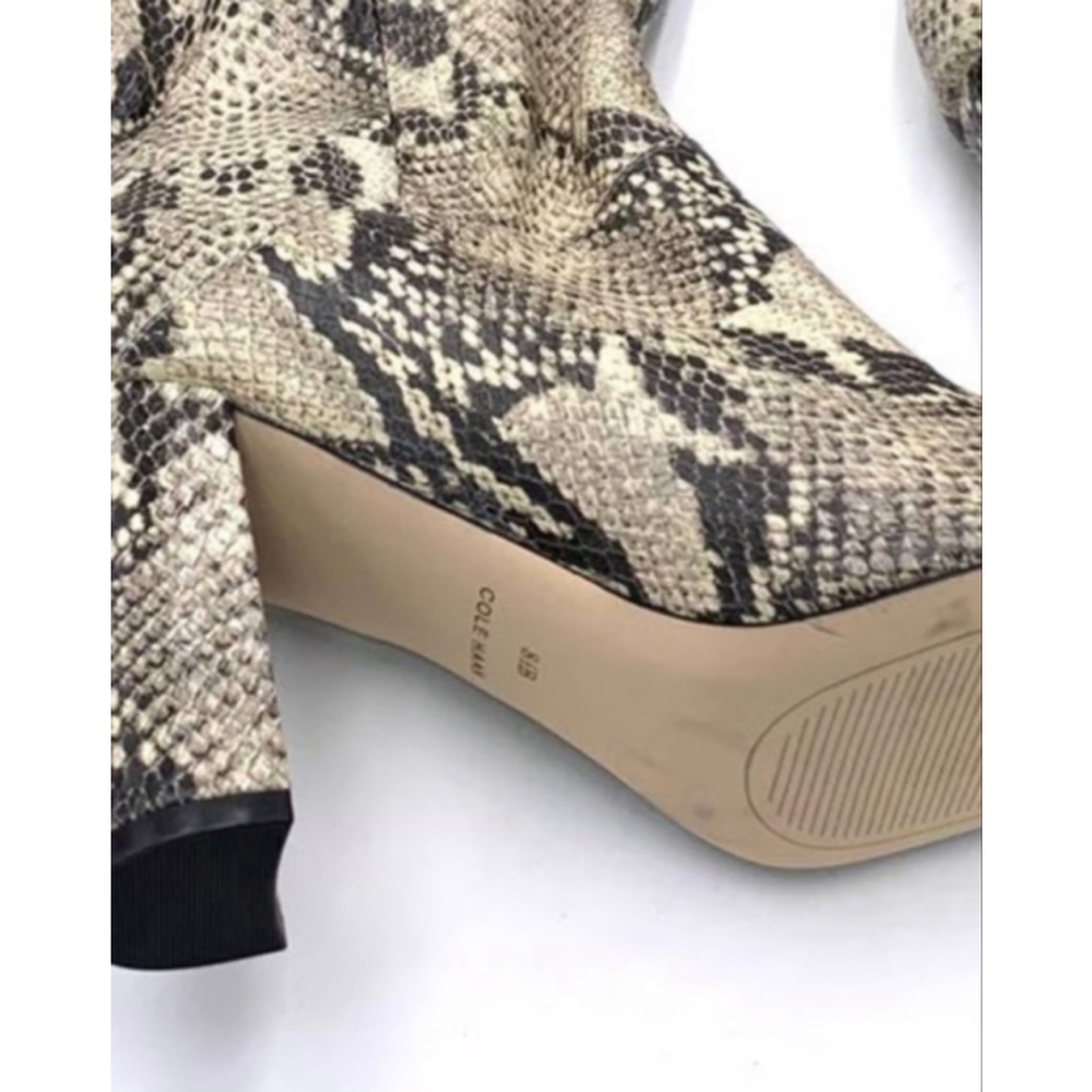 Cole Haan Snakeskin coastal Cowgirl Chic Mobwife Tall Chunky Heel Boots size 8.5 - Picture 8 of 10